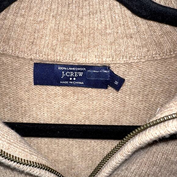 J.Crew Mens Size Medium Brown Lambswool 1/4 Zip Long Sleeve Sweater - Picture 2 of 7